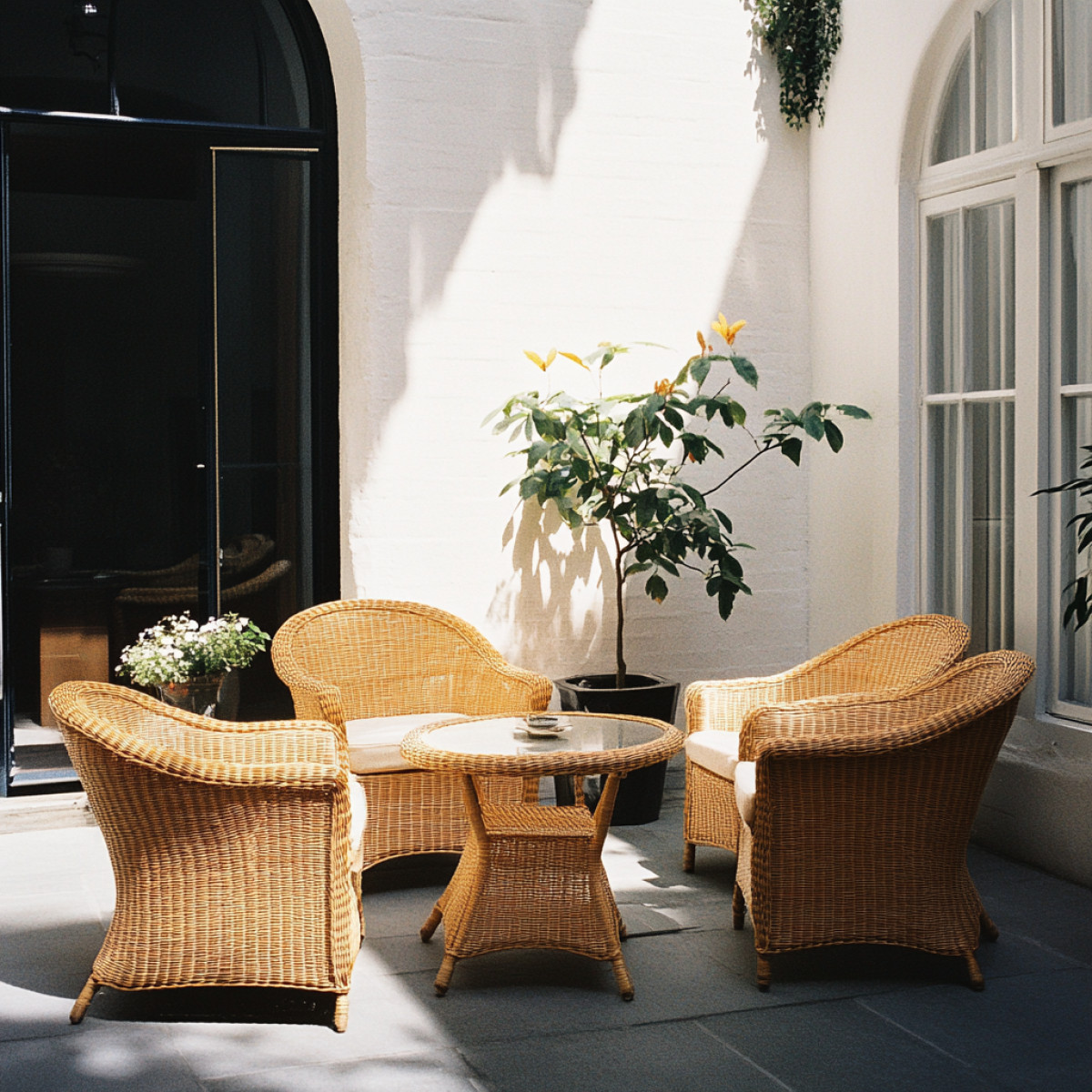Salon de jardin modulable, résine tressée, 5 places