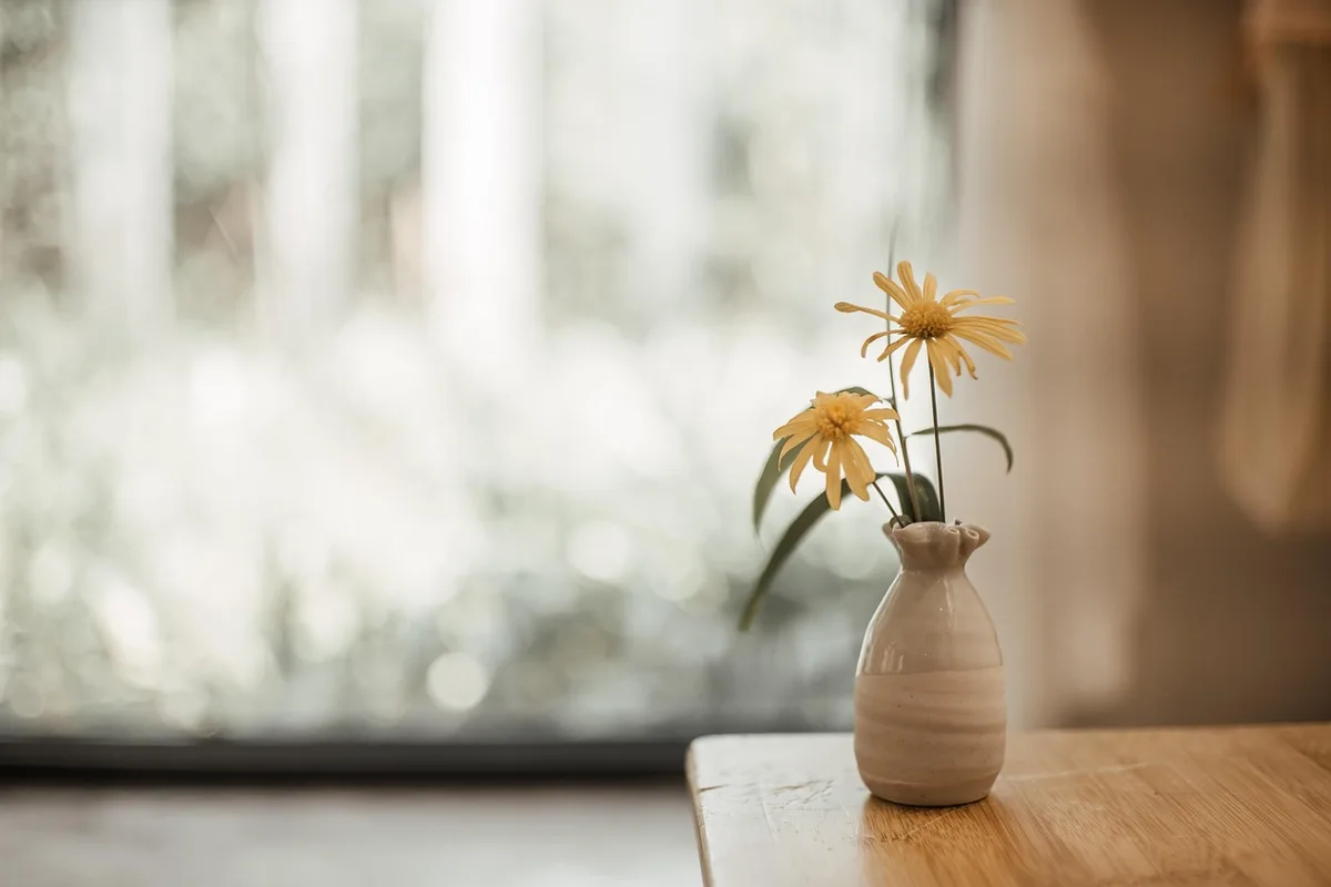 Étagères aérées avec vases, plantes et objets de décoration pour le printemps