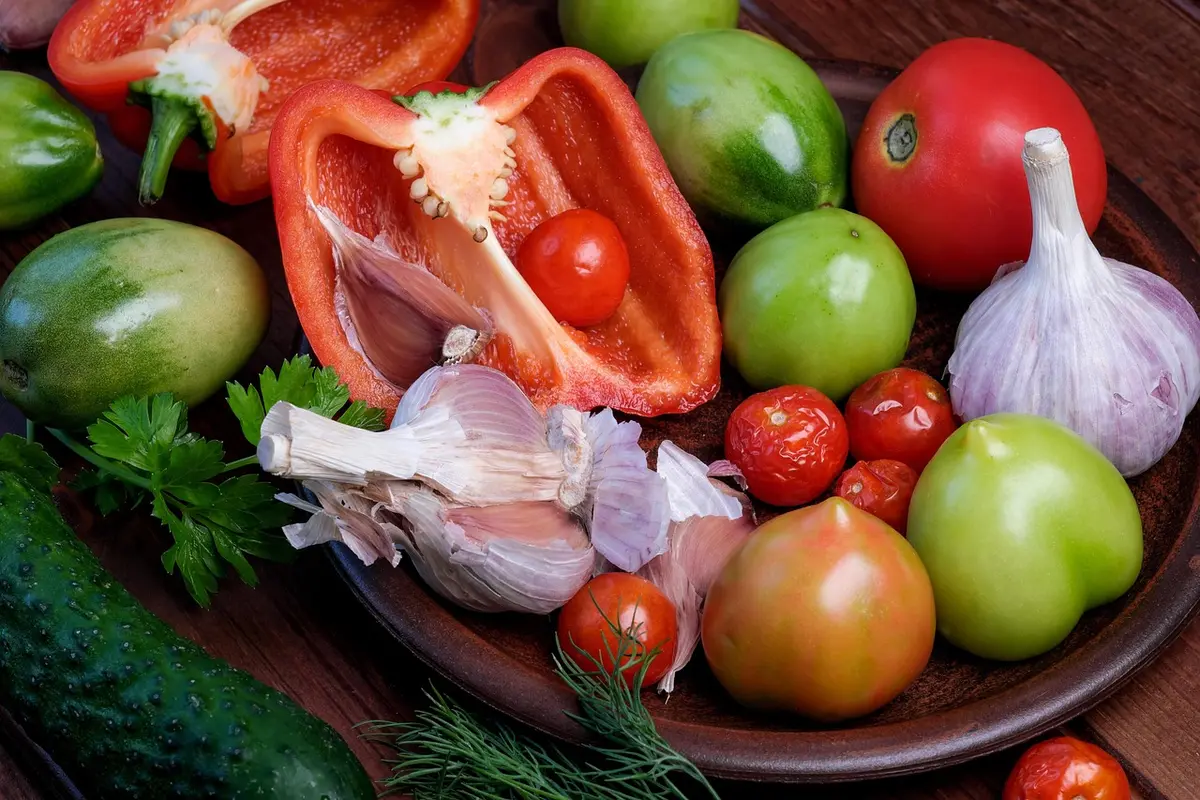Plants grimpantes (tomates, concombres) s'élevant sur un treillis dans une serre spacieuse